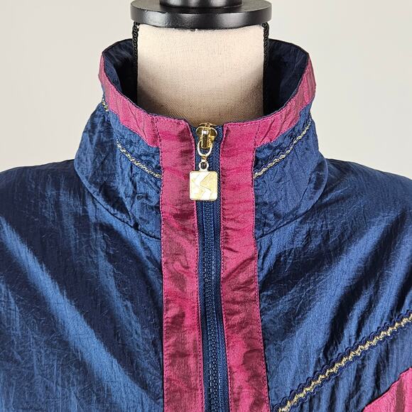 Active Stuff Vintage Blue Maroon Windbreaker Bomber Jacket | M | MINOR FLAWS - Picture 2 of 16